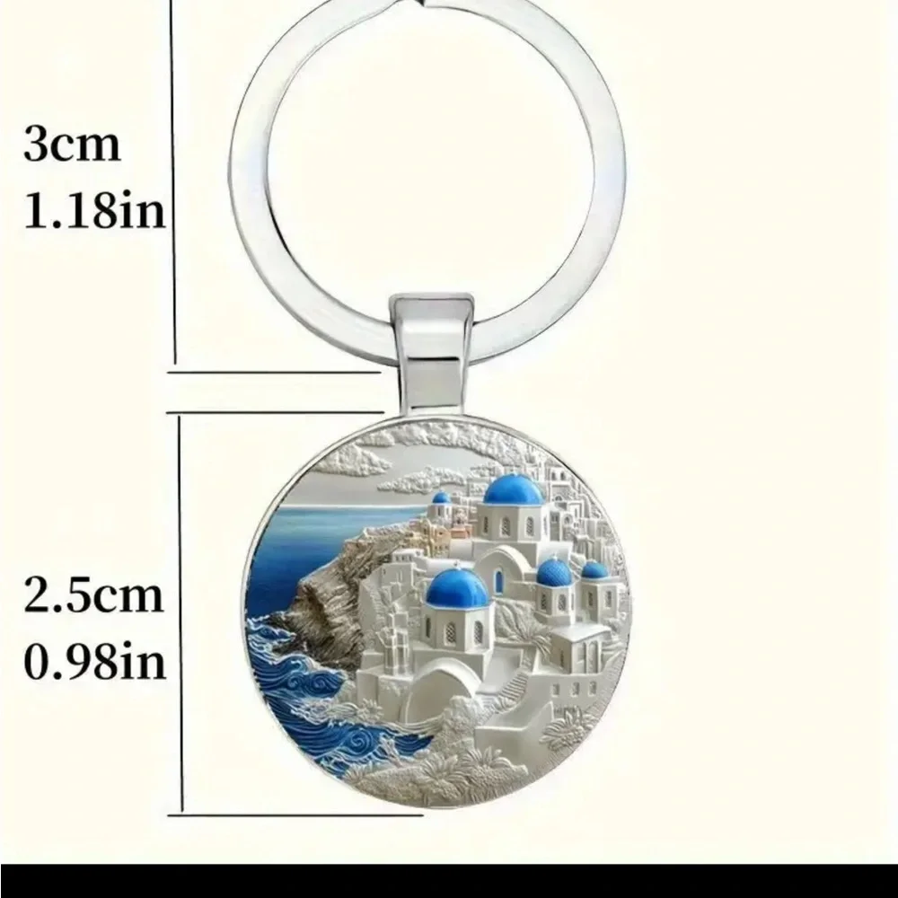 Scenic Keychain with Blue and White Design